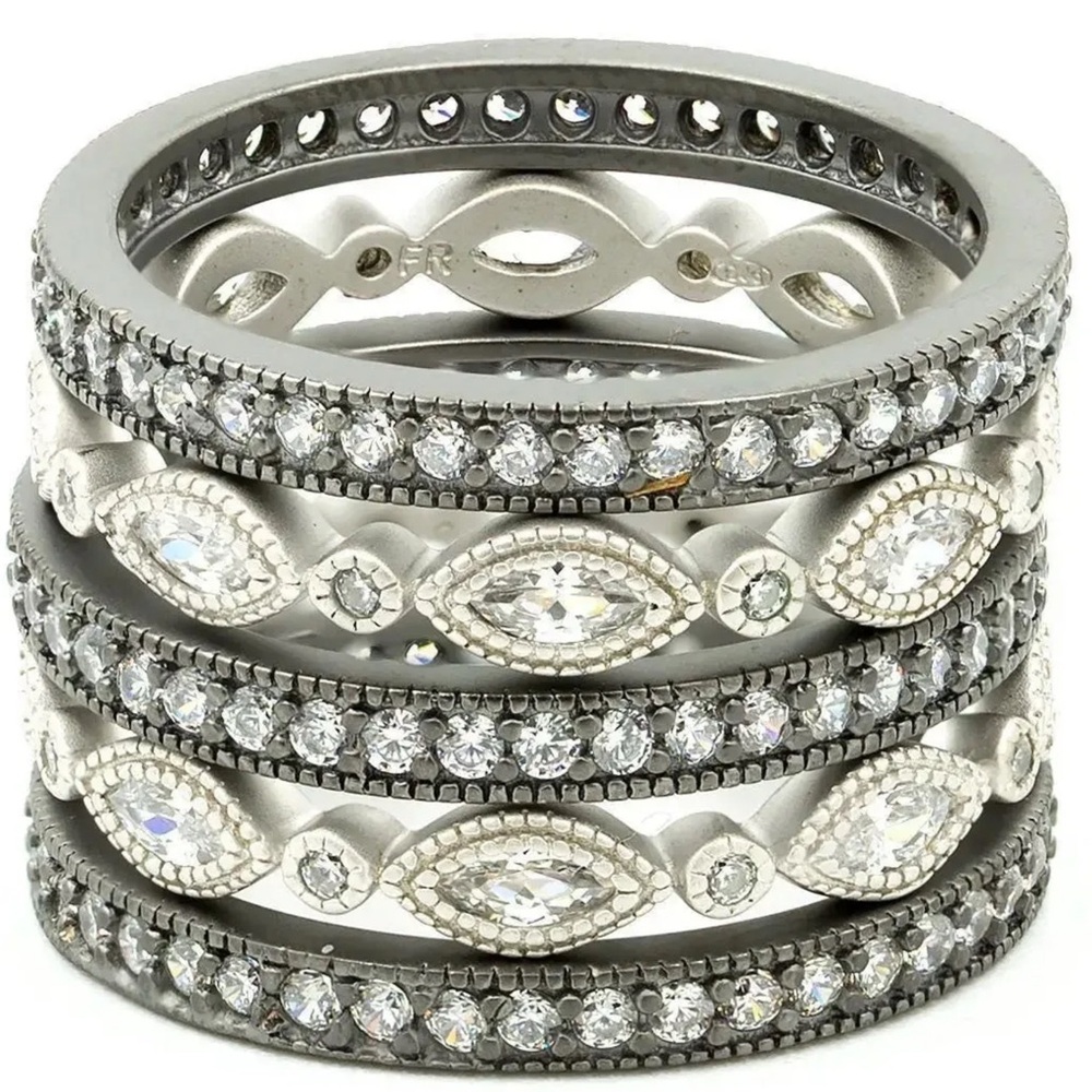 Elegant Silver Crystal Ring Set